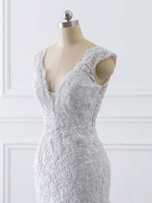 V-Neck Mermaid Lace Wedding Dresses - wedding dresses