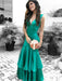 V Neck Mermaid Layered Green Satin Long Prom Dresses, V Neck Mermaid Green Formal Dresses, Mermaid Green Evening Dresses