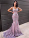 V Neck Mermaid Purple Lace Long Prom Dresses, Mermaid Purple Formal Dresses, Purple Lace Evening Dresses 