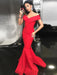 V Neck Off Shoulder Mermaid Red Long Prom Dresses, Red Mermaid Formal Dresses, Red Mermaid Evening Dresses