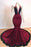 V-neck Open Back Appliques Burgundy Mermaid Prom Dress - Prom Dresses