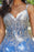 V Neck Open Back Blue Long Prom Dresses with Lace Appliques, Blue Lace Formal Dresses, Blue Evening Dresses 