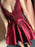 V Neck Open Back Burgundy/Gray Lace Short Prom Homecoming Dresses, Burgundy/Gray Formal Graduation Evening Dresses 