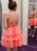 V Neck Open Back Layered Coral Short Prom Dresses, V Neck Coral Homecoming Dresses, Short Coral Formal Evening Dresses 