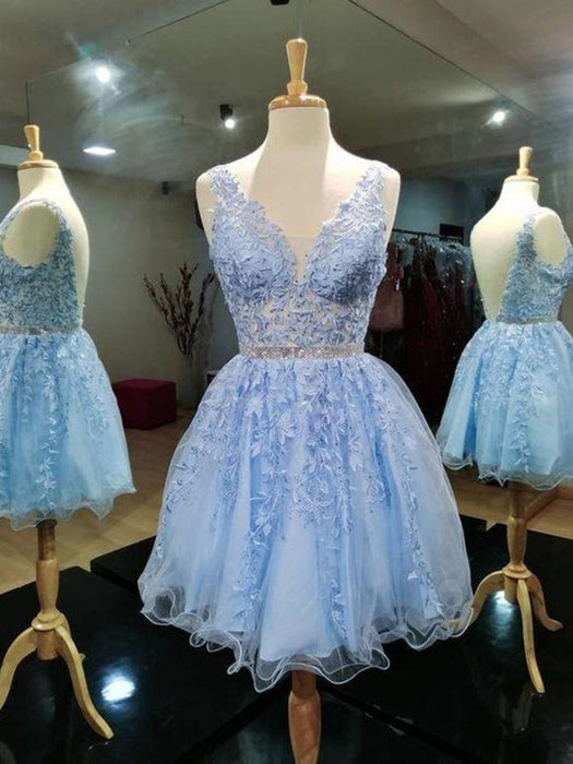 V Neck Open Back Light Blue Lace Prom, Backless Light Blue Lace Homeco Bridelily V Neck Open Back Light Blue Lace Prom, Backless Light Blue Lace Homeco Bridelily