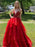 V Neck Open Back Red Lace Long Prom Dresses, Red Lace Formal Dresses, Red Evening Dresses 