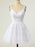 V Neck Open Back White Lace Short Prom Homecoming Dresses, White Lace Formal Graduation Evening Dresses 