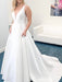 V Neck Open Back White Satin Long Prom Dresses with Train, V Neck White Formal Graduation Evening Dresses 