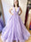 V Neck Purple Tulle Long Prom Dresses, Long Purple Formal Evening Dresses