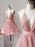 V Neck Short Pink/Purple Prom Homecoming Dresses, Pink/Purple Formal Graduation Evening Dresses