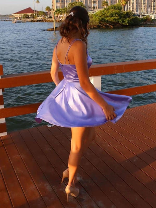 V Neck Short Purple Prom Dresses with Pocket, Lilac Homecoming Dresses Bridelily V Neck Short Purple Prom Dresses with Pocket, Lilac Homecoming Dresses Bridelily