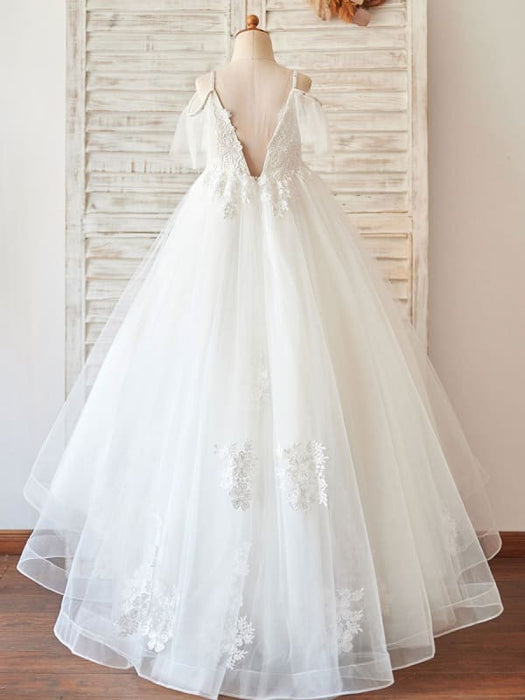 Flower Girl Dresses V-Neck Sleeveless Beaded Kids Social Party Lace Dresses