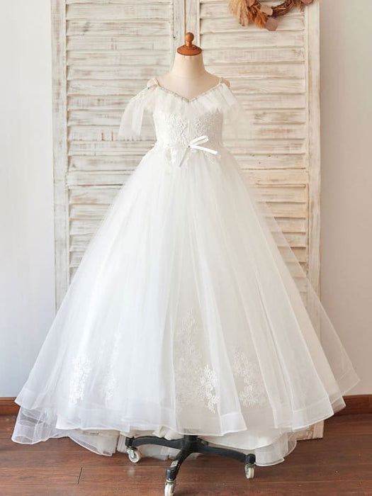 Flower Girl Dresses V-Neck Sleeveless Beaded Kids Social Party Lace Dresses