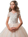 Flower Girl Dresses V-Neck Tulle Short Sleeves Ankle Length Ball Gown Bows Kids Pageant Dresses