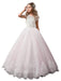 Flower Girl Dresses V-Neck Tulle Short Sleeves Ankle Length Ball Gown Bows Kids Pageant Dresses