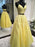 V Neck Two Pieces Backless Beaded Yellow Lace Long Prom Dresses, 2 Pieces Lace Yellow Formal Dresses, 2 Pieces Backless Yellow Evening Dresses