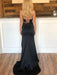 V Neck Two Pieces Mermaid Black Prom Dresses with High Slit, Two Piece Mermaid Black Formal Graduation Evening Dresses