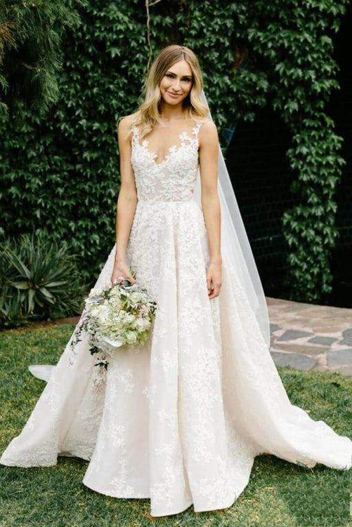 Vintage Appliques Lace Gowns Sleeveless Wedding Dress - Wedding Dresses