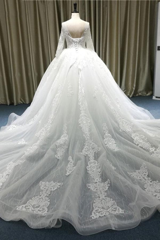 Vintage Appliques Long Sleeve Tulle Wedding Dress - Wedding Dresses