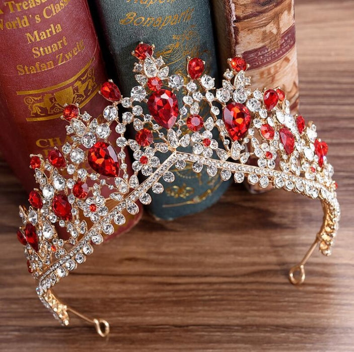 Vintage Handmade Rhinestone Womens Tiaras | Bridelily - Gold Red - tiaras