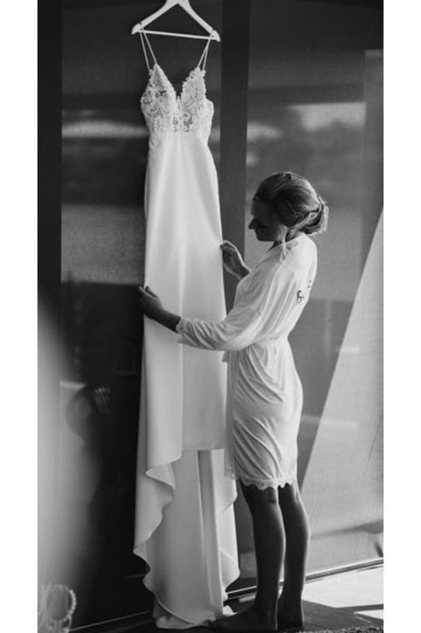 Vintage Lace Top Spaghetti Strap Backless Long Cheap Wedding Dress - Wedding Dresses