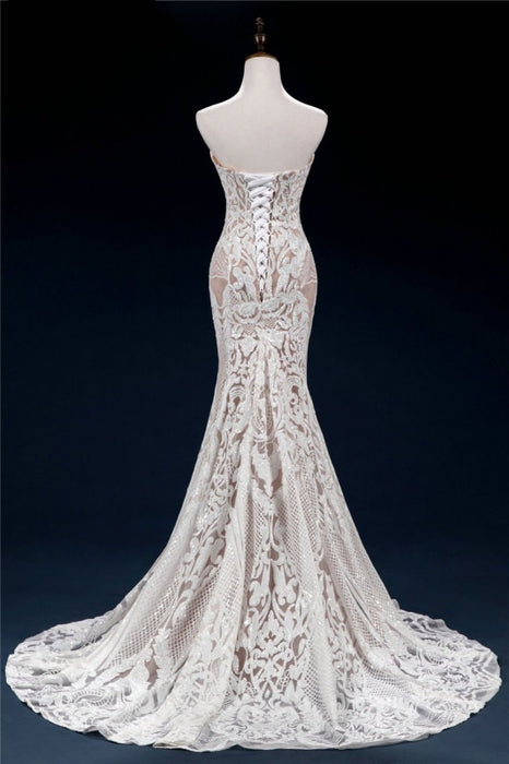 Vintage Lace Tulle Sweetheart Mermaid Wedding Dress - Wedding Dresses