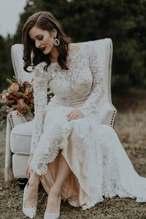 Vintage Simple Long Sleeve Wedding Dresses On Sale - Bridelily Vintage Simple Long Sleeve Wedding Dresses On Sale - Bridelily