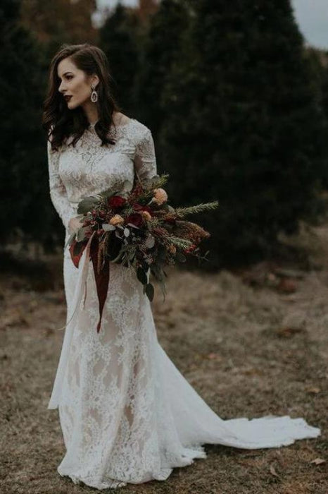 Vintage Simple Long Sleeve Wedding Dresses On Sale - Bridelily Vintage Simple Long Sleeve Wedding Dresses On Sale - Bridelily