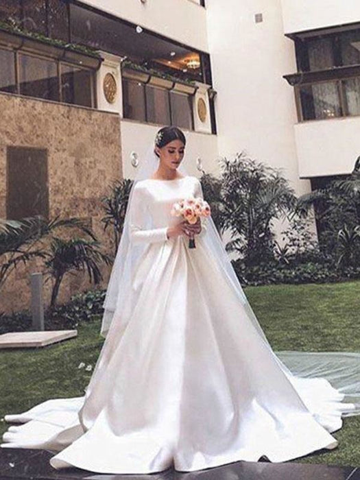 VIntage Wedding Dress Jewel Neck Sleeveless Natural Waist Satin Fabric Chapel Train Pleated Traditional Dresses For Bride