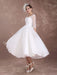 Vintage Wedding Dress Short 1950's Bridal Dresses Ivory Long Sleeve Open Back Polka Dot Ribbon Sash Wedding Reception Dress misshow