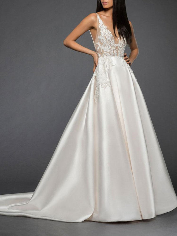 Vintage Satin A-line Wedding Dress main image 0