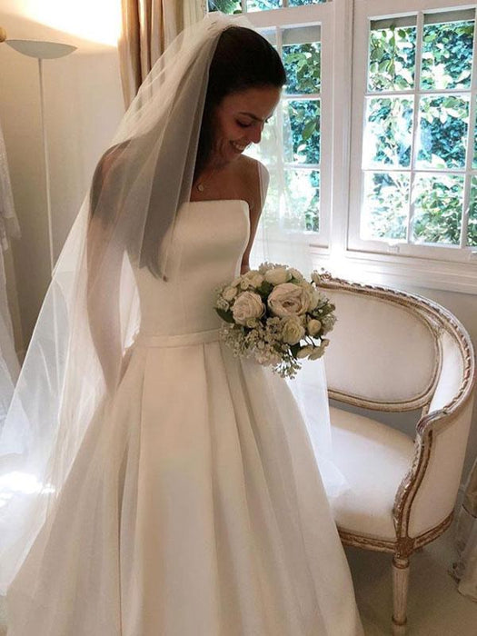 Vintage Wedding Dresses Satin Strapless A Line Bridal Gown-Bridelily Vintage Wedding Dresses Satin Strapless A Line Bridal Gown-Bridelily