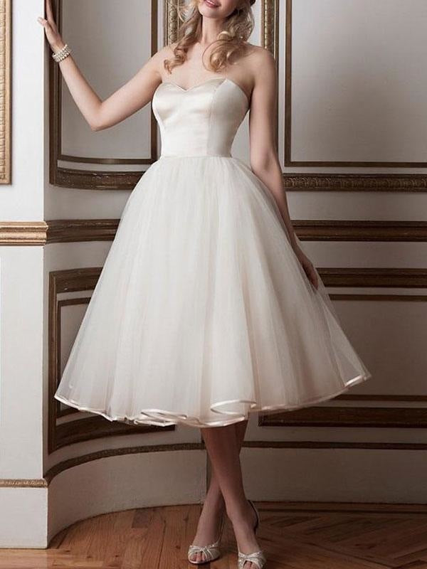 Vintage Wedding Dresses 2021 Sweetheart Neck Sleeveless A Line Tea Length Bridal Dresses