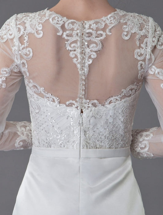 Vintage Wedding Dresses Jewel Long Sleeve Sheath Short Bridal Dress