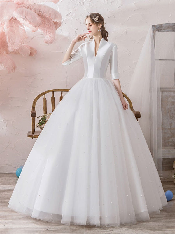 wedding dresses princess Vintage Wedding Dresses Princess High Collar Half Sleeve Floor Length —  Bridelily