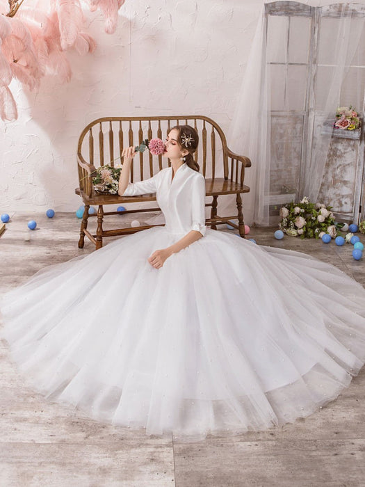 Vintage Wedding Dresses Princess High Collar Half Sleeve Floor Length Bridelily Vintage Wedding Dresses Princess High Collar Half Sleeve Floor Length Bridelily