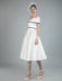 Vintage Wedding Dresses Satin Off The Shoulder A Line Tea Length Short Bridal Gowns