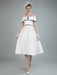 Vintage Wedding Dresses Satin Off The Shoulder A Line Tea Length Short Bridal Gowns