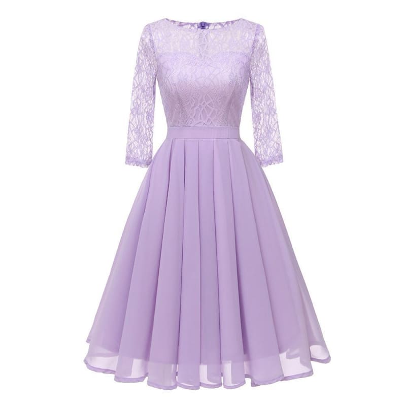 Violet Purple Light Green Long Sleeve White Lace Dress