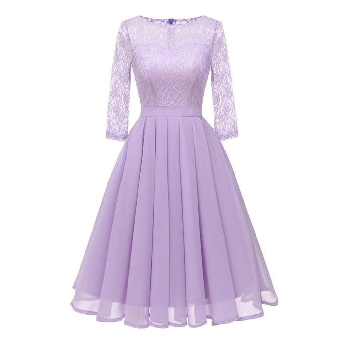 Violet Purple Light Green Long Sleeve White Lace Dress - Bridelily