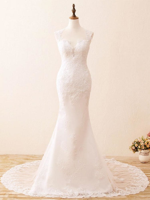 Wedding Bridal Gowns Mermaid Queen Annie Neck Sleeveless Lace Bridal Gowns
