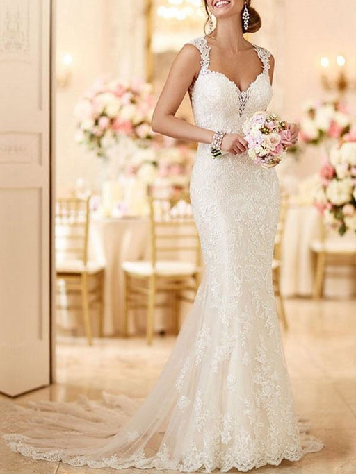 Wedding Bridal Gowns Mermaid Queen Annie Neck Sleeveless Lace Bridal Gowns