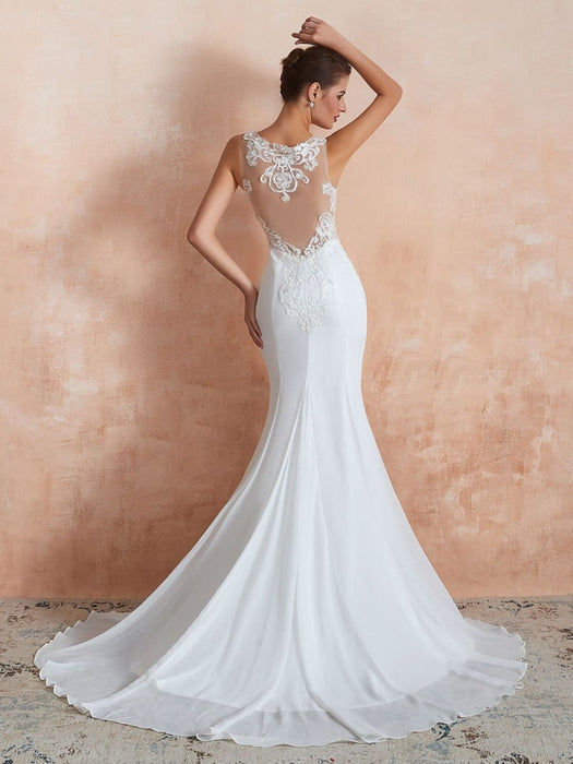 Wedding Dress 2021 Mermaid Sleeveless Lace Appliqued Beach Bridal Gowns With Train