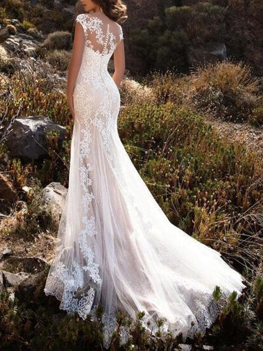Wedding Dress 2021 V Neck Mermaid sleeveless Lace Embellishment classic Bridal Gowns with train