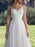 Wedding Dress A Line V Neck Sleeveless Lace Beach Party Bridal Gowns With Train