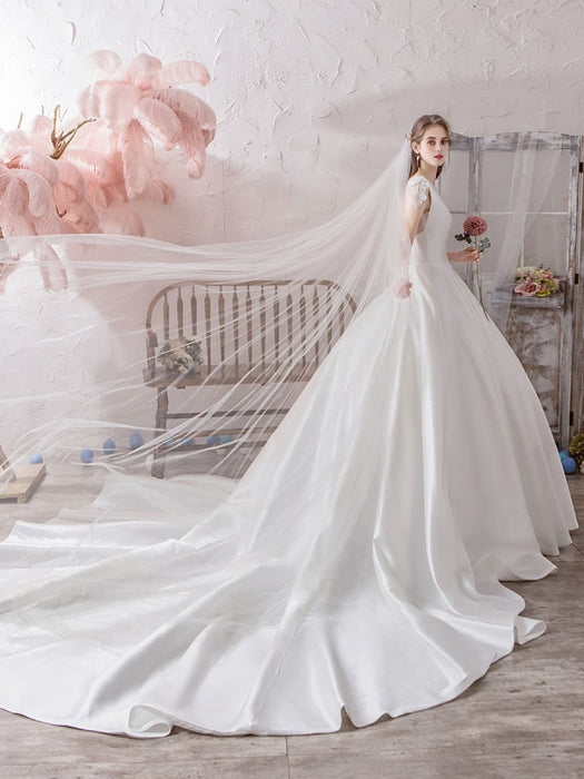 Wedding Dress Princess Silhouette Illusion Neckline Sleeveless Natural Waist Cathedral Train Bridal Gowns
