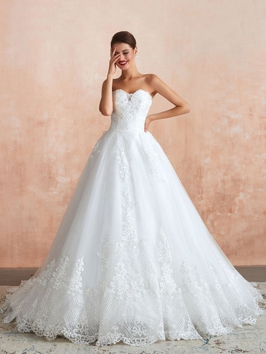 Wedding Dress Princess Silhouette Sweetheart Neck Sleeveless Natural Waist Bridal Gowns With Train
