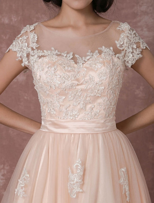 Wedding Dress Short Vintage Bridal Dress Backless Illusion Lace ...