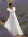 Wedding Dress With Train V Neck Short Sleeves Buttons Floor Length Bridal Dresses