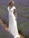 Wedding Dress With Train V Neck Short Sleeves Buttons Floor Length Bridal Dresses